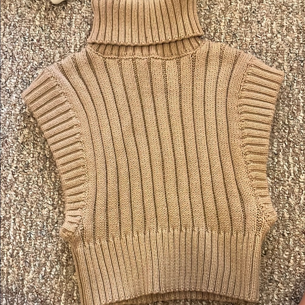 Tan Ribbed Turtleneck Sweater Vest